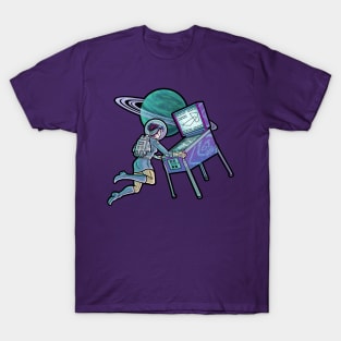 SpaceGirl Pinball - Retro Astronaut Gamer Girl T-Shirt